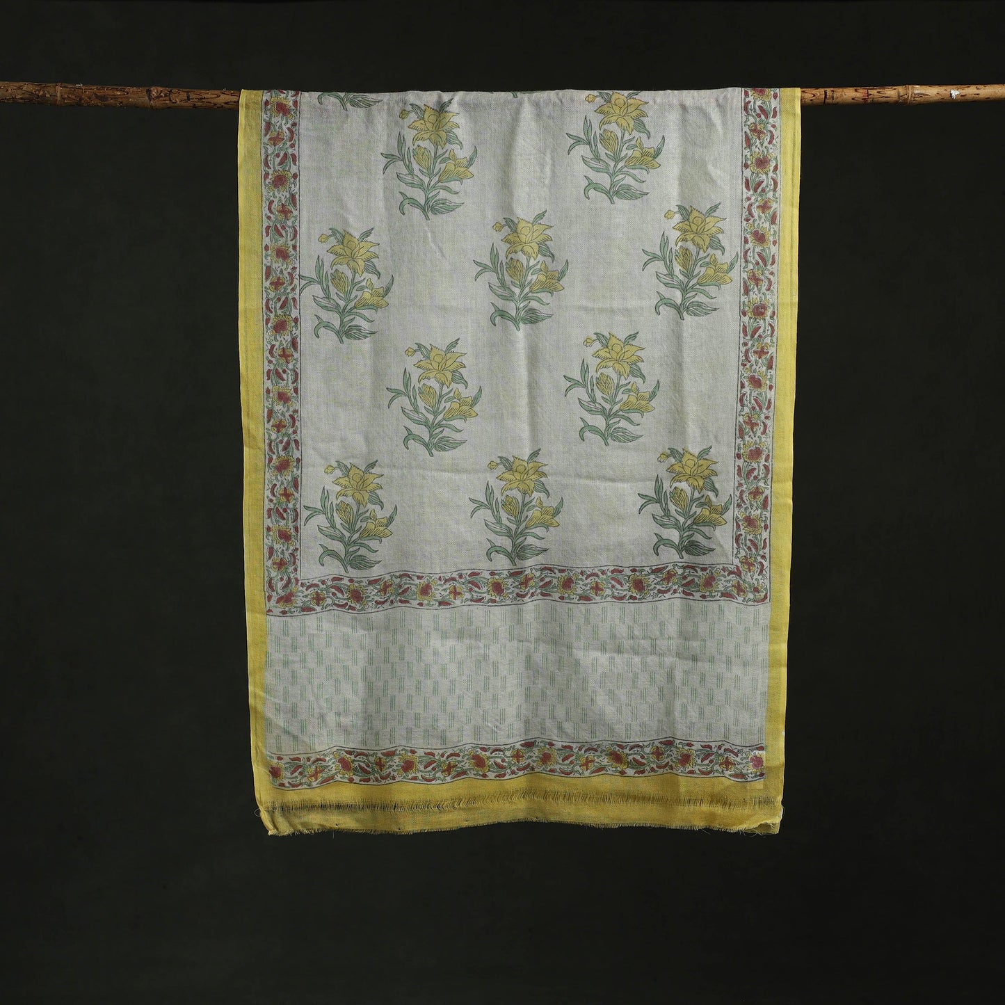 Pure wool hand block print sanganeri stole 08 - handcrafted