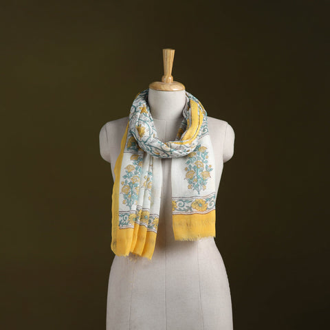 Pure wool hand sanganeri stole 21 - handcrafted