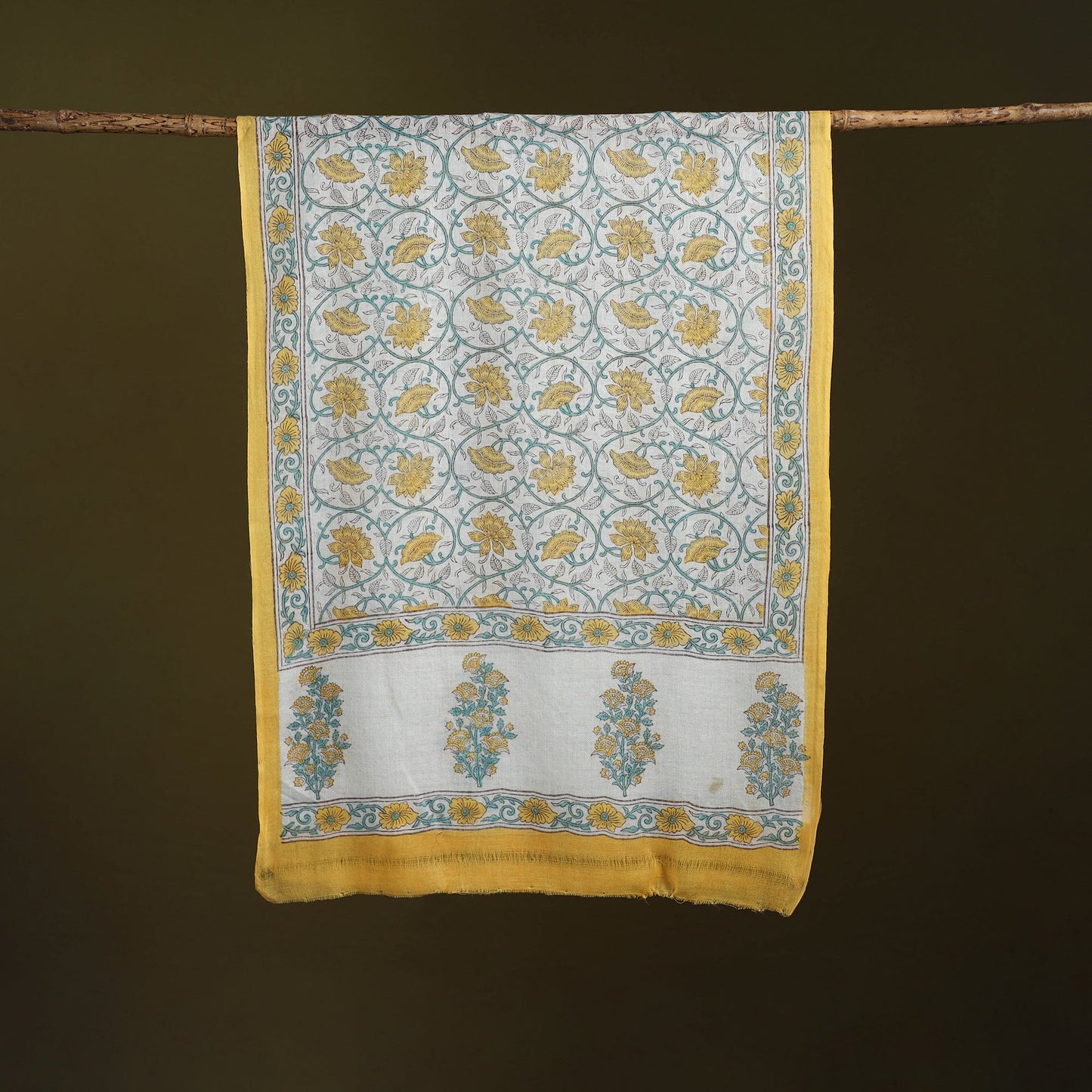 Pure wool hand sanganeri stole 21 - handcrafted