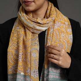 Yellow - pure wool sanganeri stole 07 - handcrafted