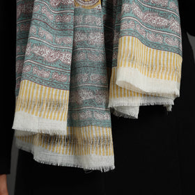 Yellow - pure wool sanganeri stole 07 - handcrafted