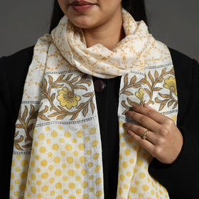 Yellow - pure wool sanganeri stole 21 - handcrafted