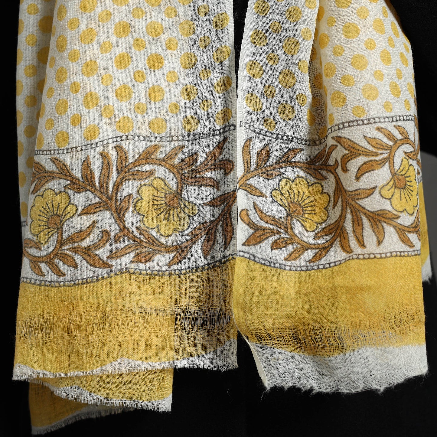 Yellow - pure wool sanganeri stole 21 - handcrafted