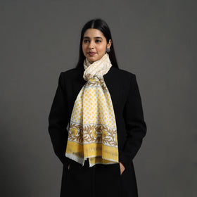 Yellow - pure wool sanganeri stole 21 - handcrafted