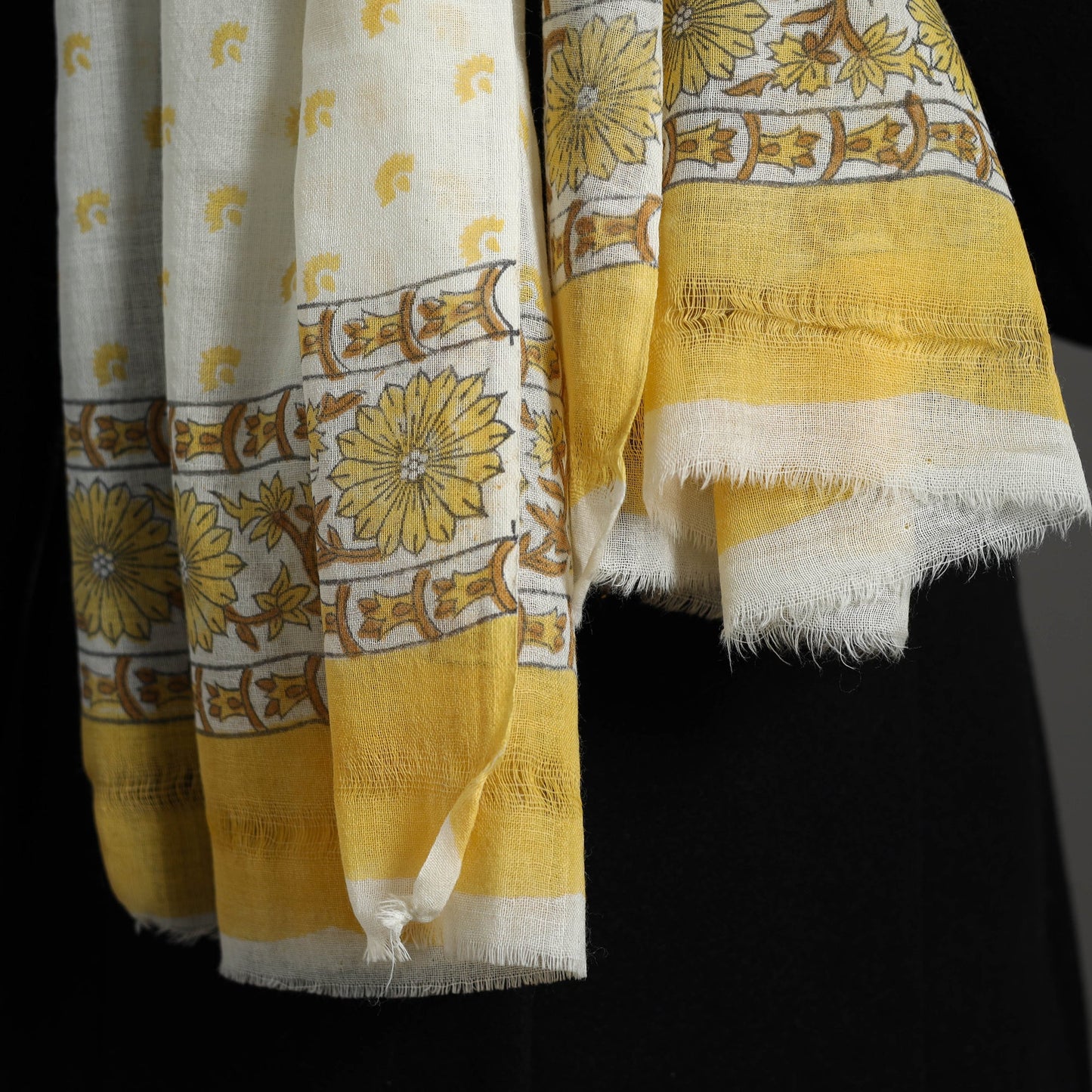 Yellow - pure wool sanganeri stole 49 - handcrafted