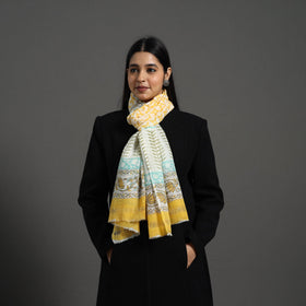 Yellow - pure wool sanganeri stole 54 - handcrafted
