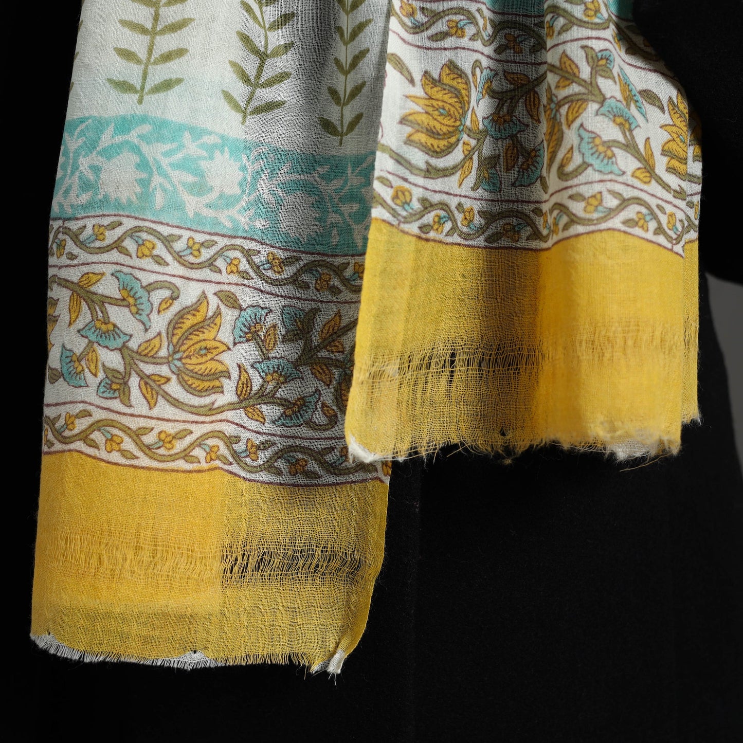 Yellow - pure wool sanganeri stole 54 - handcrafted