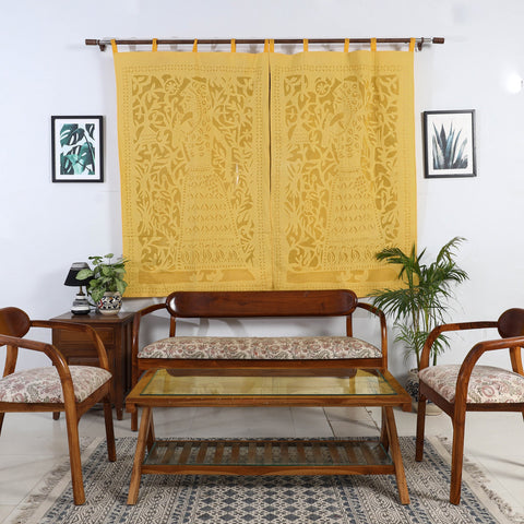 Yellow Queen Cutwork Cotton Barmer Applique Window Curtain