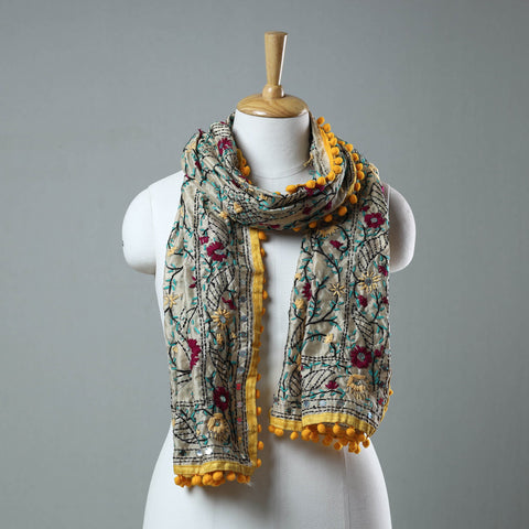 Yellow Ranihati Chanderi Silk Embroidered Stole