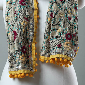 Yellow Ranihati Chanderi Silk Embroidered Stole