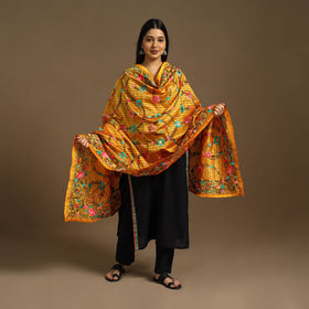 Buy Orange Ranihati Chanderi Silk Hand Embroidery Dupatta