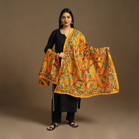 Buy Orange Ranihati Chanderi Silk Hand Embroidery Dupatta