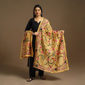 Buy Yellow Ranihati Chanderi Silk Hand Embroidery Dupatta