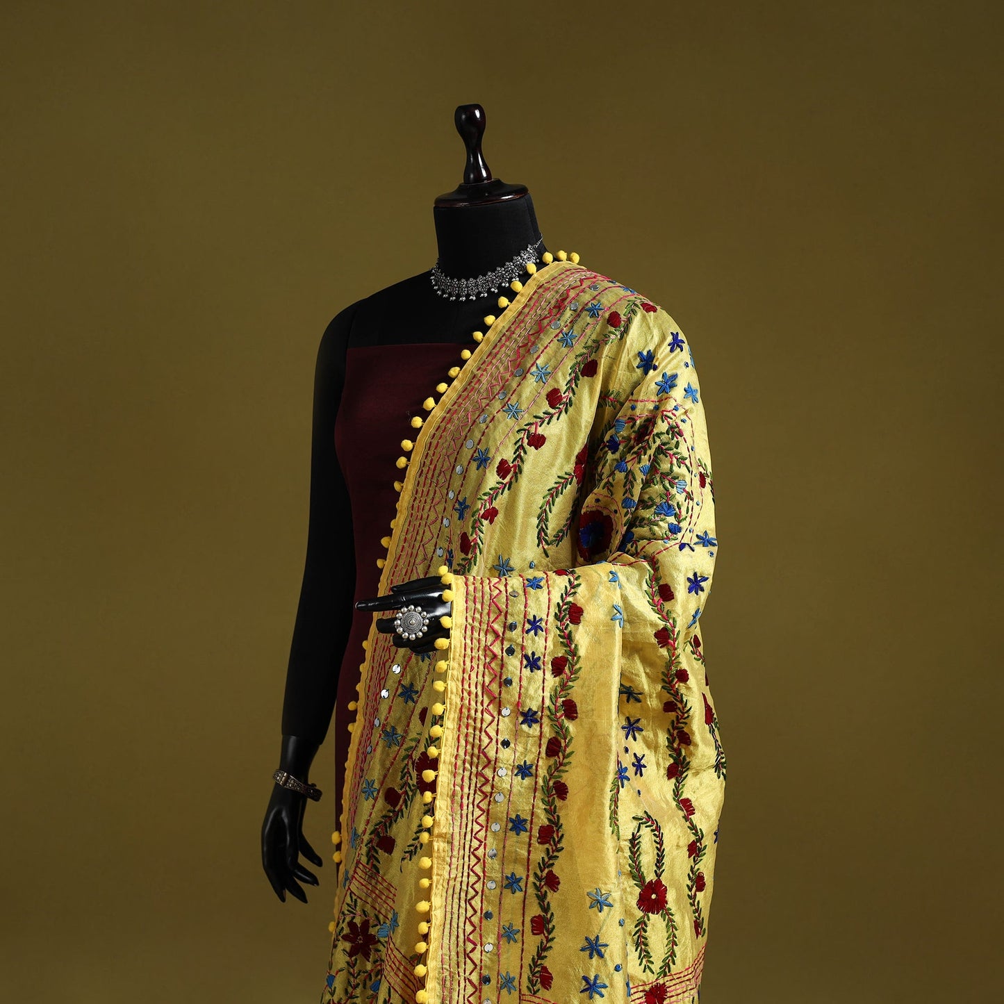 Ranihati chapa work chanderi silk hand embroidery dupatta