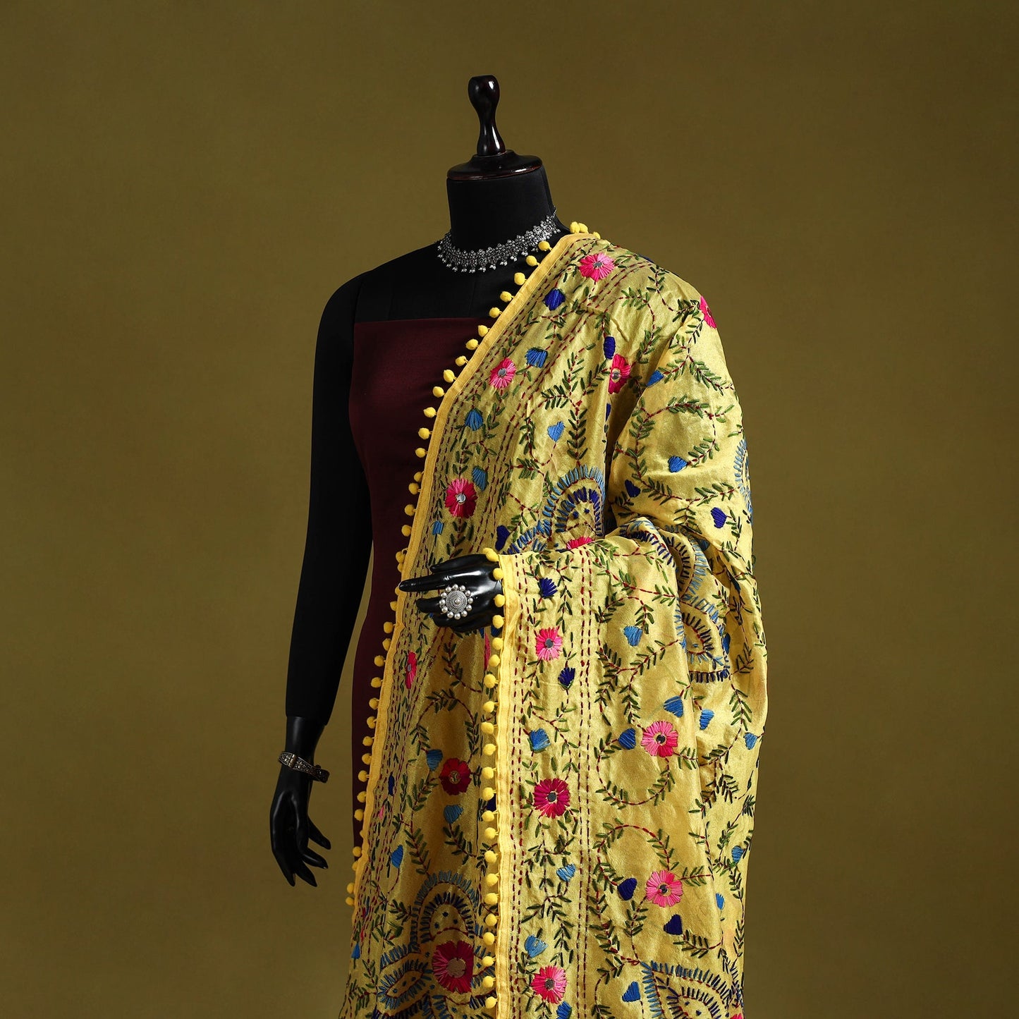 Ranihati chapa work chanderi silk hand embroidery dupatta