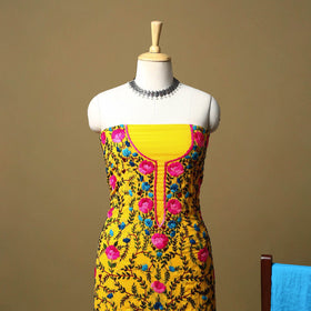 Yellow - ranihati chapa work hand embroidery georgette 3pc