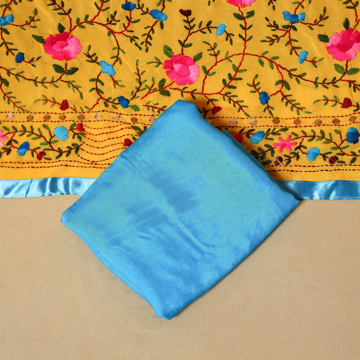 Yellow - ranihati chapa work hand embroidery georgette 3pc