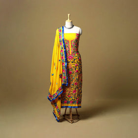 Orange - ranihati chapa work hand embroidery georgette 3pc