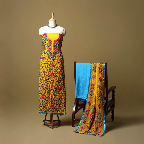 Yellow - ranihati chapa work hand embroidery georgette 3pc
