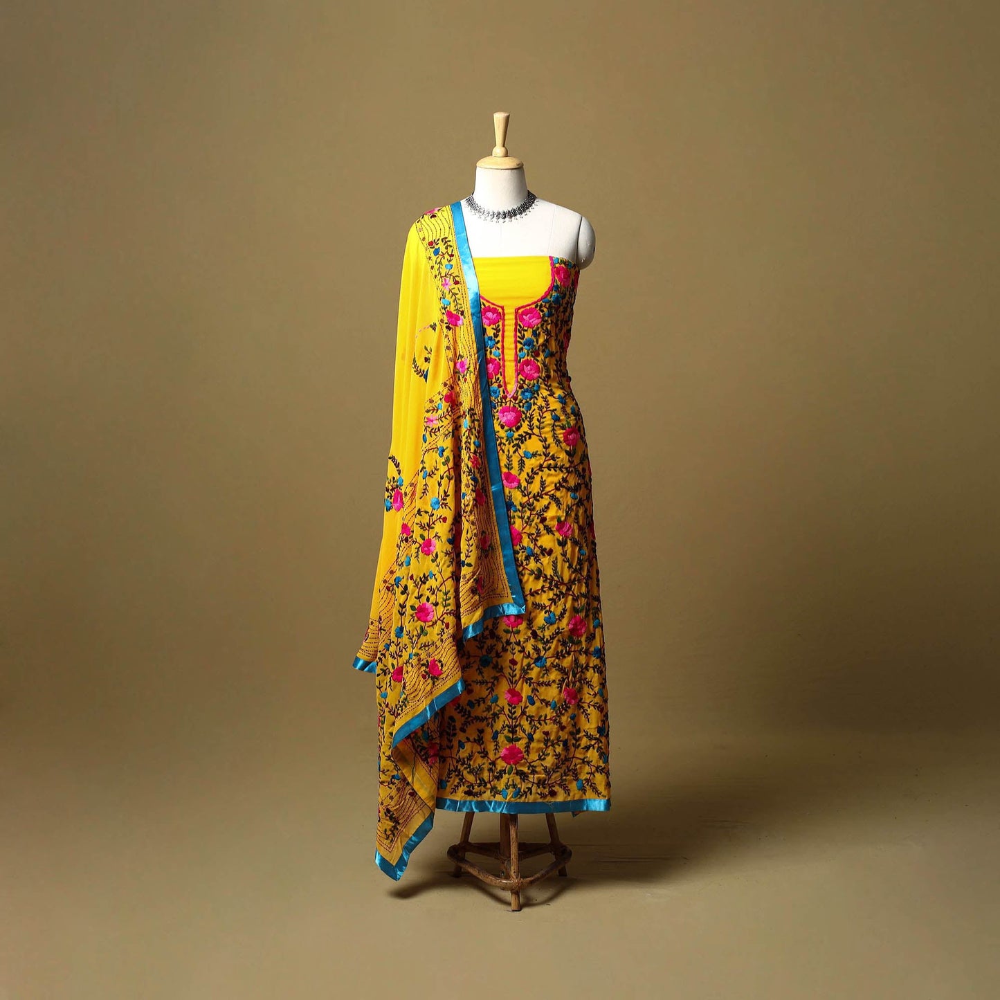 Yellow - ranihati chapa work hand embroidery georgette 3pc