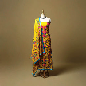 Yellow - ranihati chapa work hand embroidery georgette 3pc