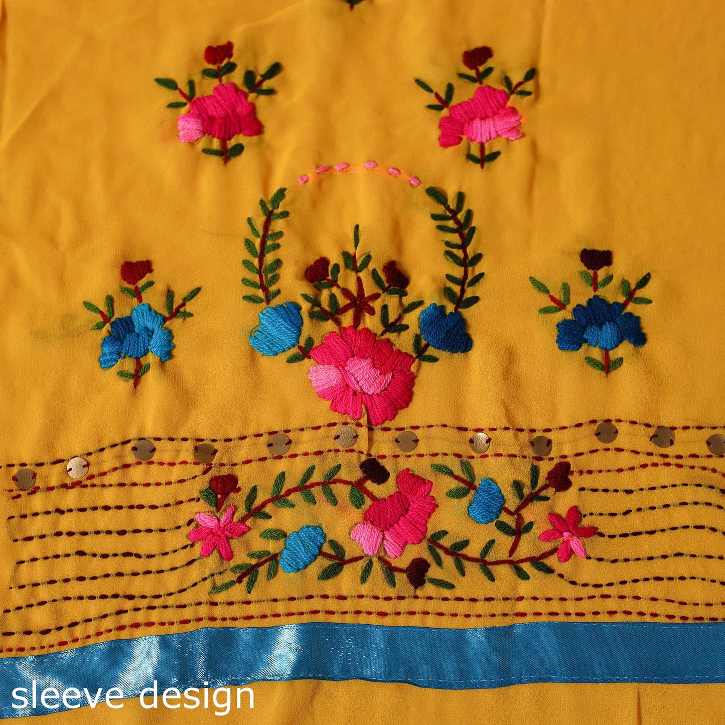 Yellow - ranihati chapa work hand embroidery georgette 3pc