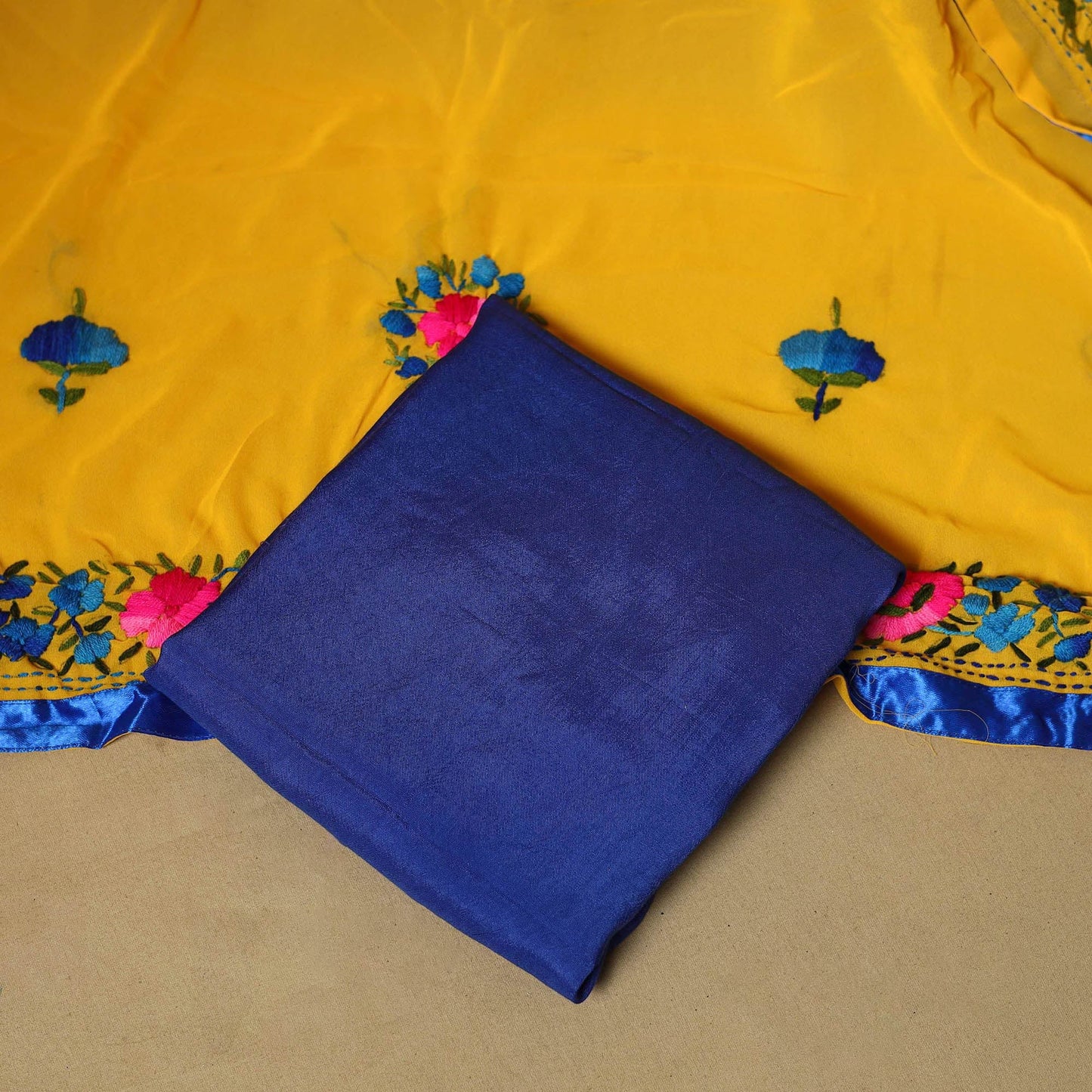 Orange - ranihati chapa work hand embroidery georgette 3pc