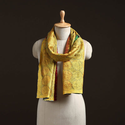 Yellow - reversible silk bengal hand kantha stitch stole