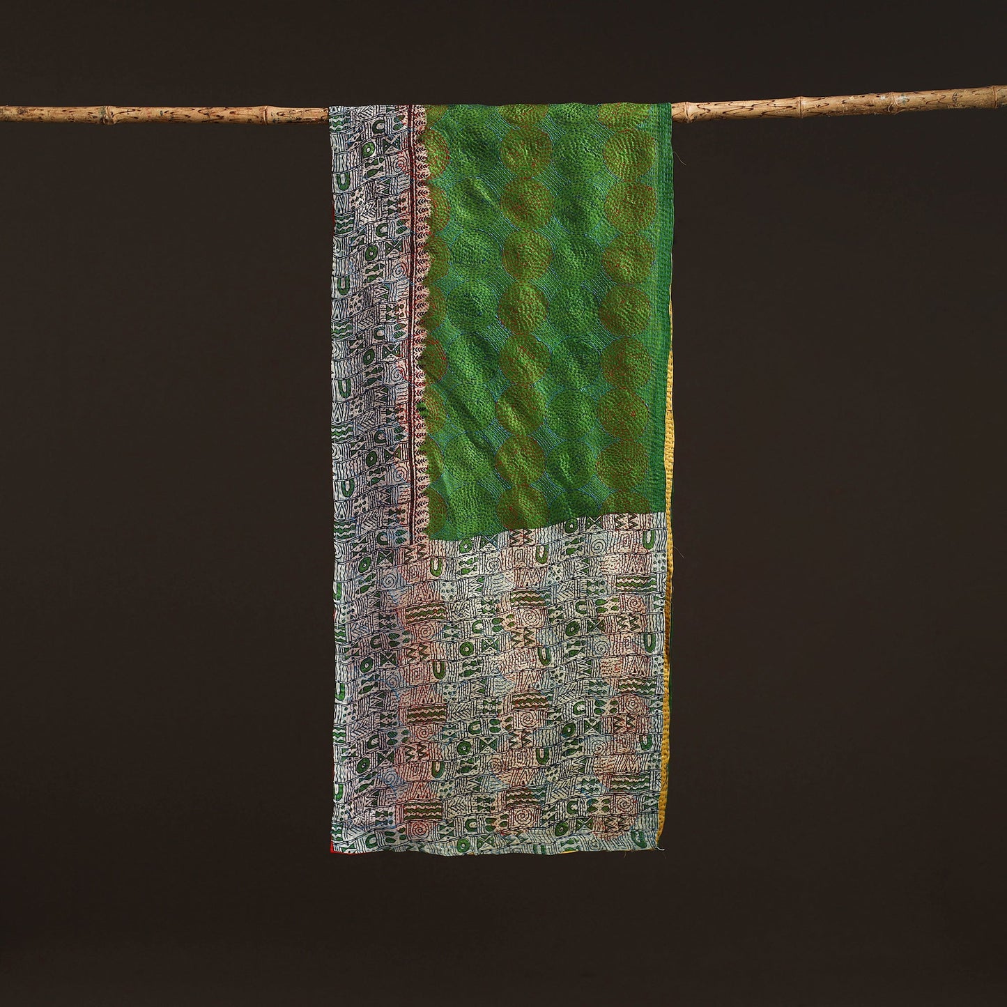 Yellow - reversible silk bengal hand kantha stitch stole