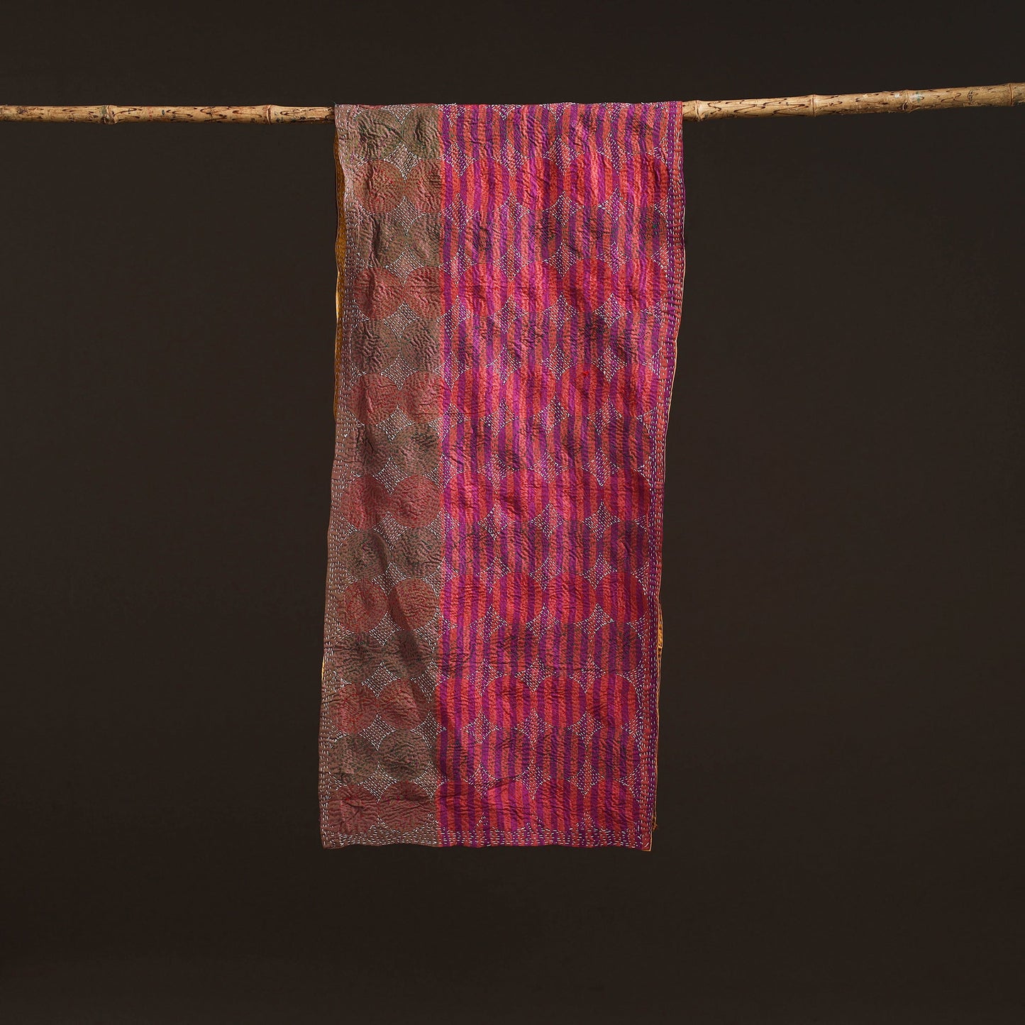 Yellow - reversible silk bengal hand kantha stitch stole