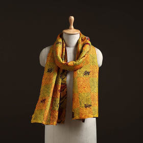 Yellow - reversible silk bengal hand kantha stitch stole