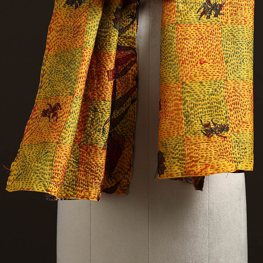 Yellow - reversible silk bengal hand kantha stitch stole