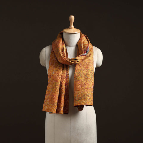 Yellow - reversible silk bengal hand kantha stitch stole
