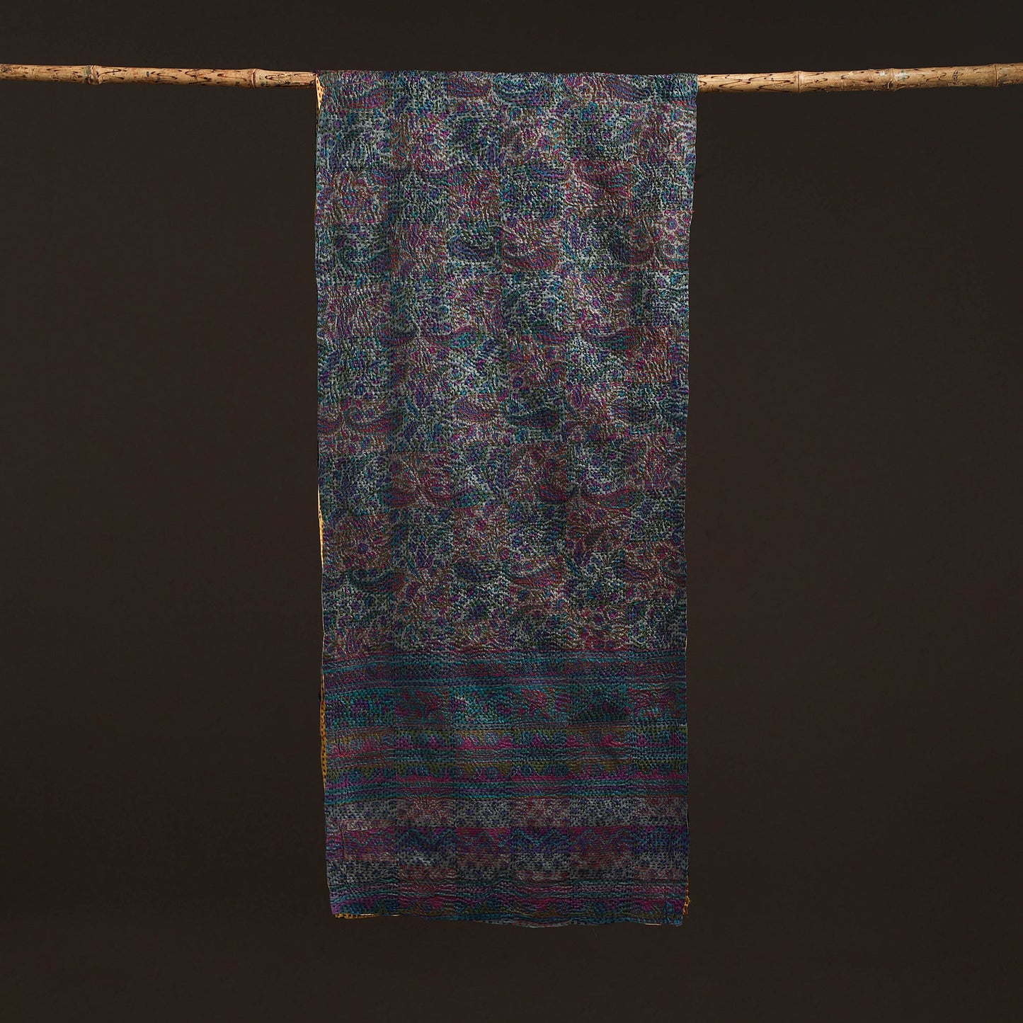 Yellow - reversible silk bengal hand kantha stitch stole