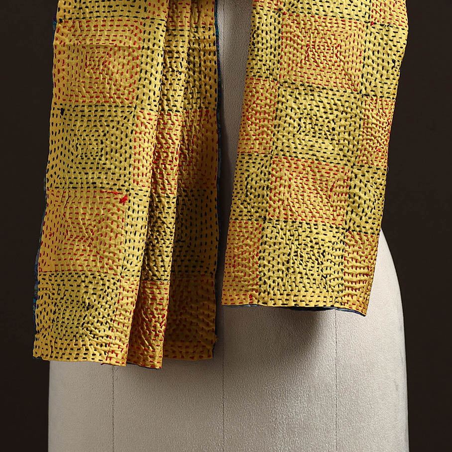 Yellow - reversible silk bengal hand kantha stitch stole