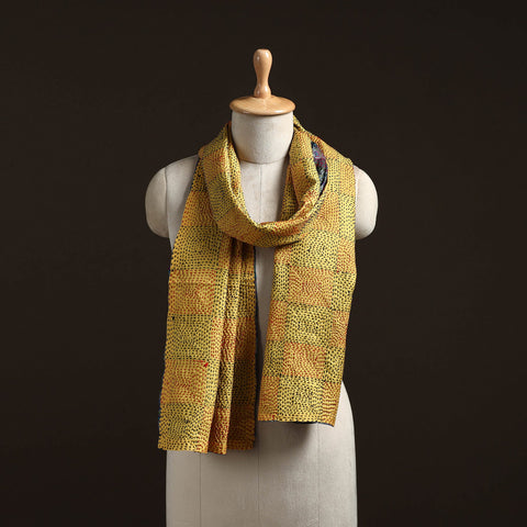 Yellow - reversible silk bengal hand kantha stitch stole