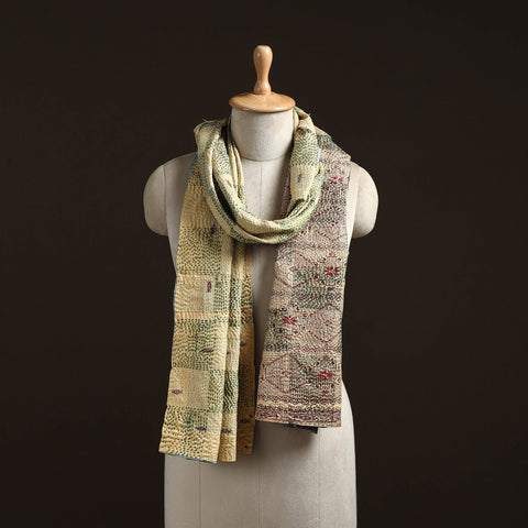 Yellow - reversible silk bengal hand kantha stitch stole