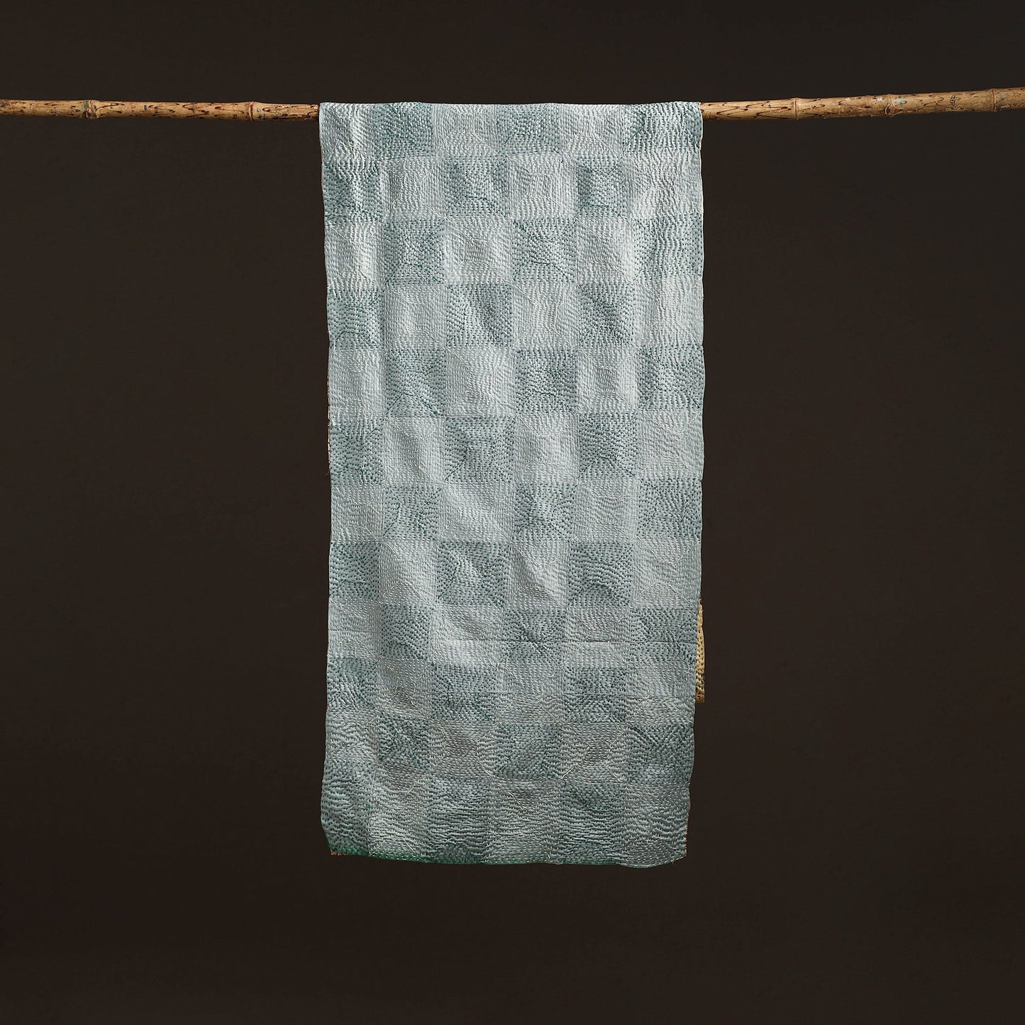 Yellow - reversible silk bengal hand kantha stitch stole