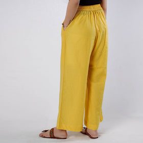 Yellow Running Stitch Cotton Palazzo by iTokri Casuals 