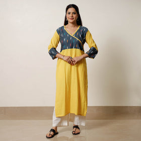 Buy Running Stitch Cotton Straight Kurta with Ikat Patchwork 07 Online at iTokri.com