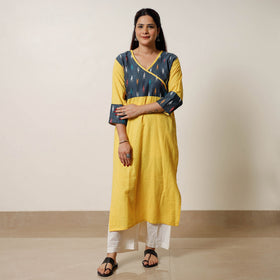 Buy Running Stitch Cotton Straight Kurta with Ikat Patchwork 07 Online at iTokri.com