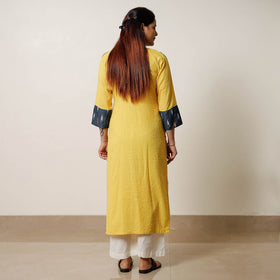 Buy Running Stitch Cotton Straight Kurta with Ikat Patchwork 07 Online at iTokri.com