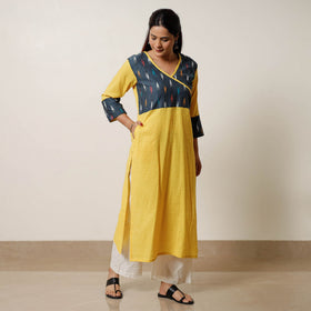 Buy Running Stitch Cotton Straight Kurta with Ikat Patchwork 07 Online at iTokri.com