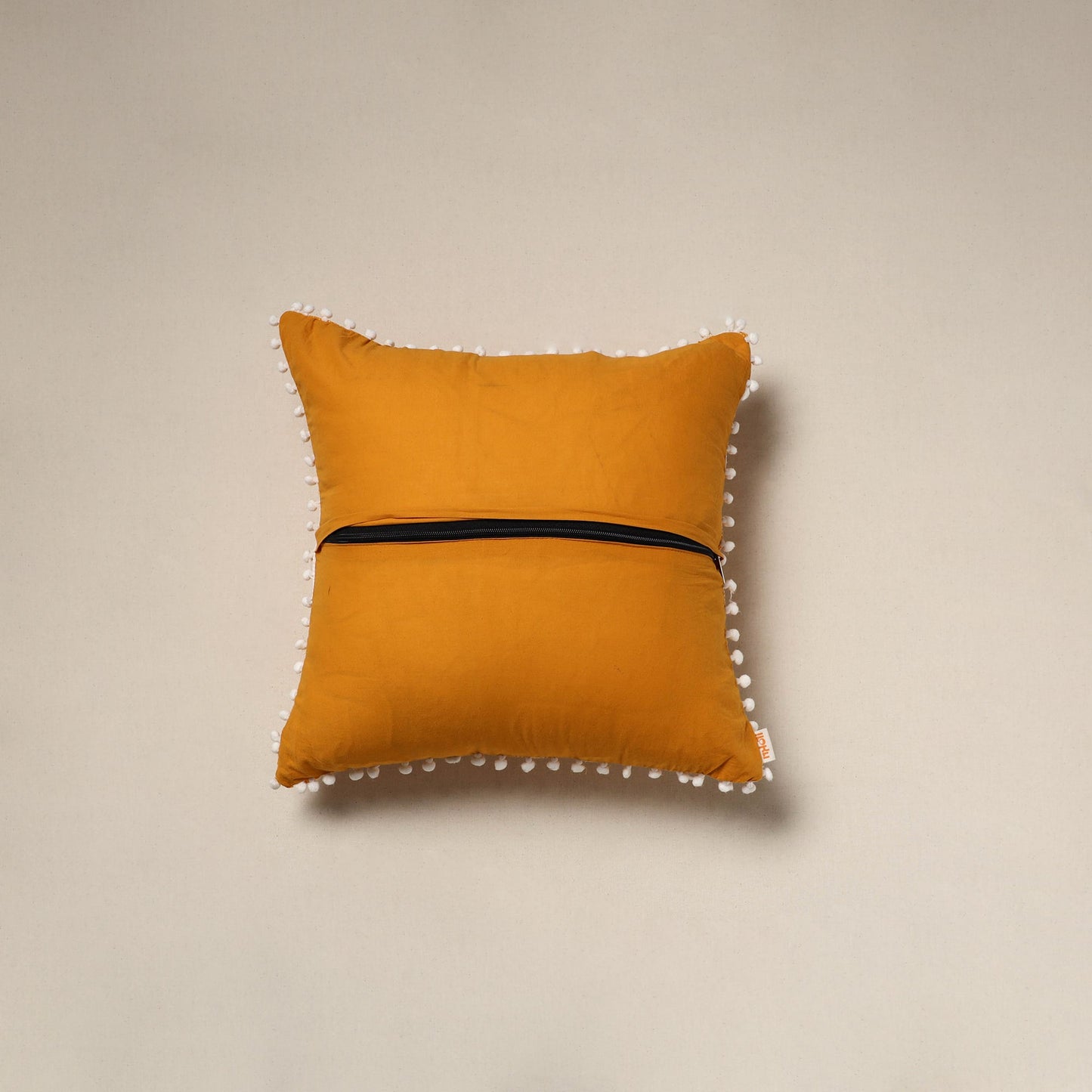 Running stitch plain cotton cushion cover 03 - handcrafted