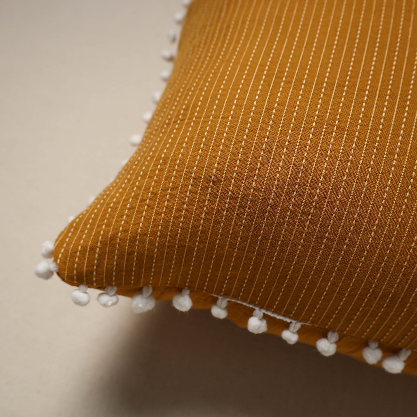 Running stitch plain cotton cushion cover 07 - handcrafted