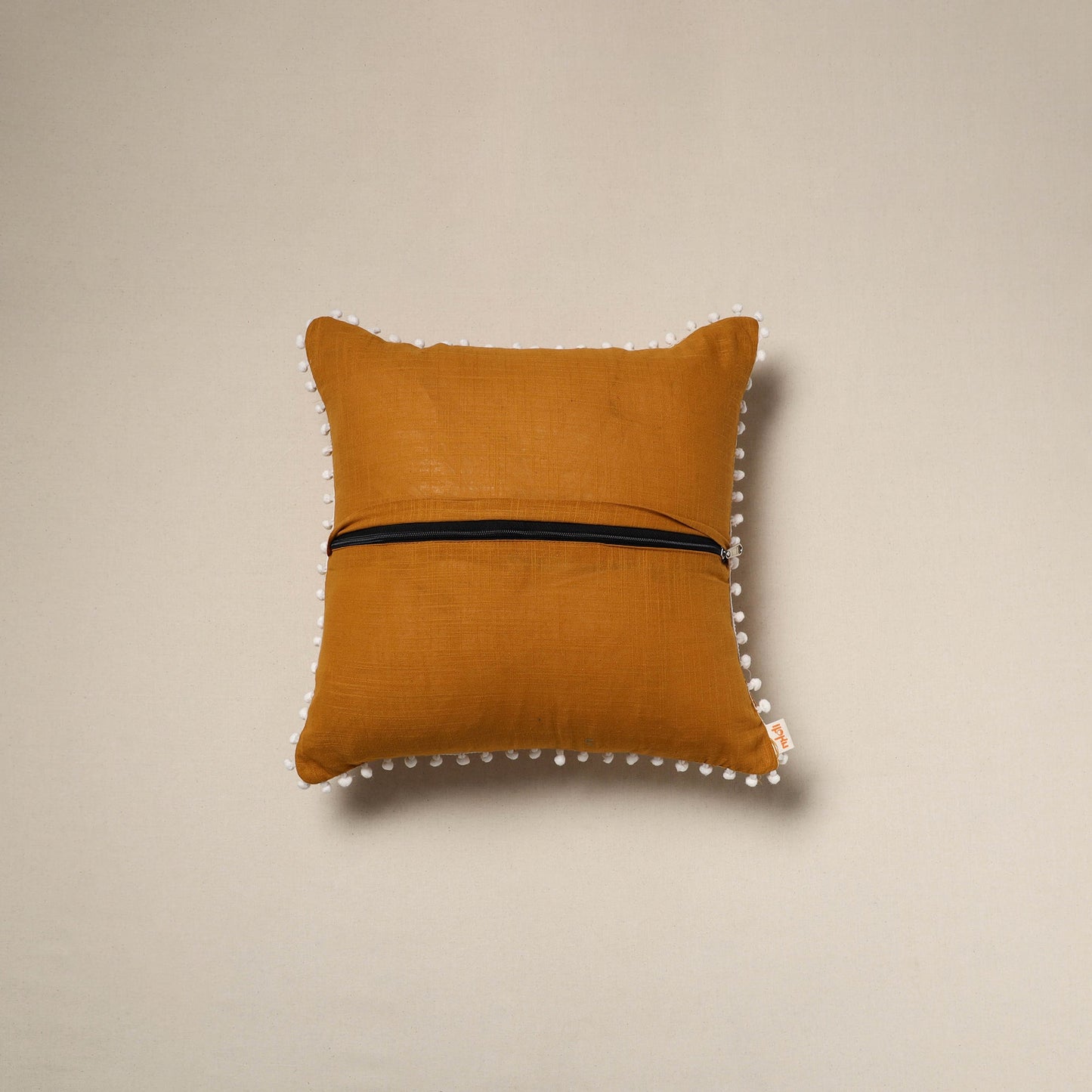 Running stitch plain cotton cushion cover 07 - handcrafted