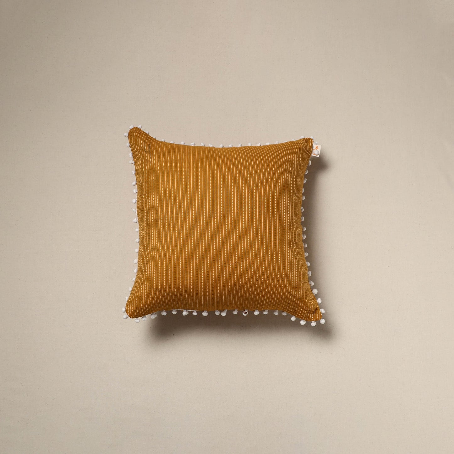 Running stitch plain cotton cushion cover 07 - handcrafted