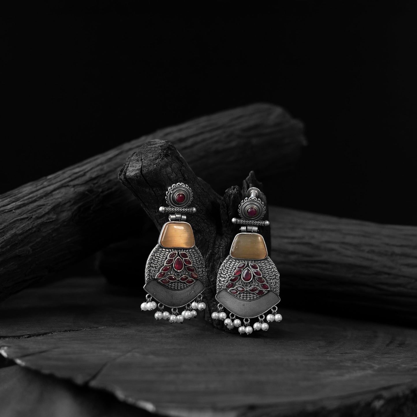 Yellow - saanjh bela blossom oxidised earrings - handcrafted