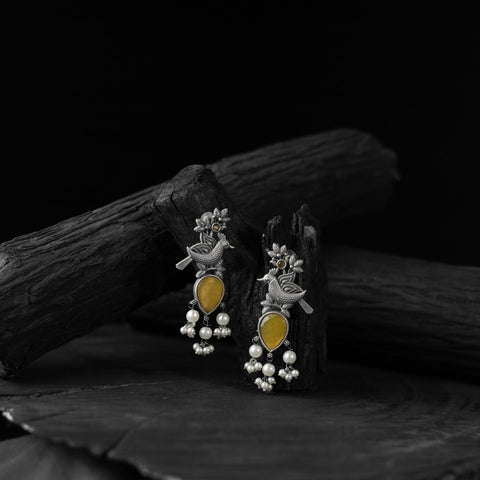 Yellow - saanjh bela cuckoo oxidised earrings - handcrafted