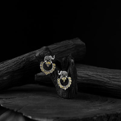 Yellow - saanjh bela elephant oxidised earrings